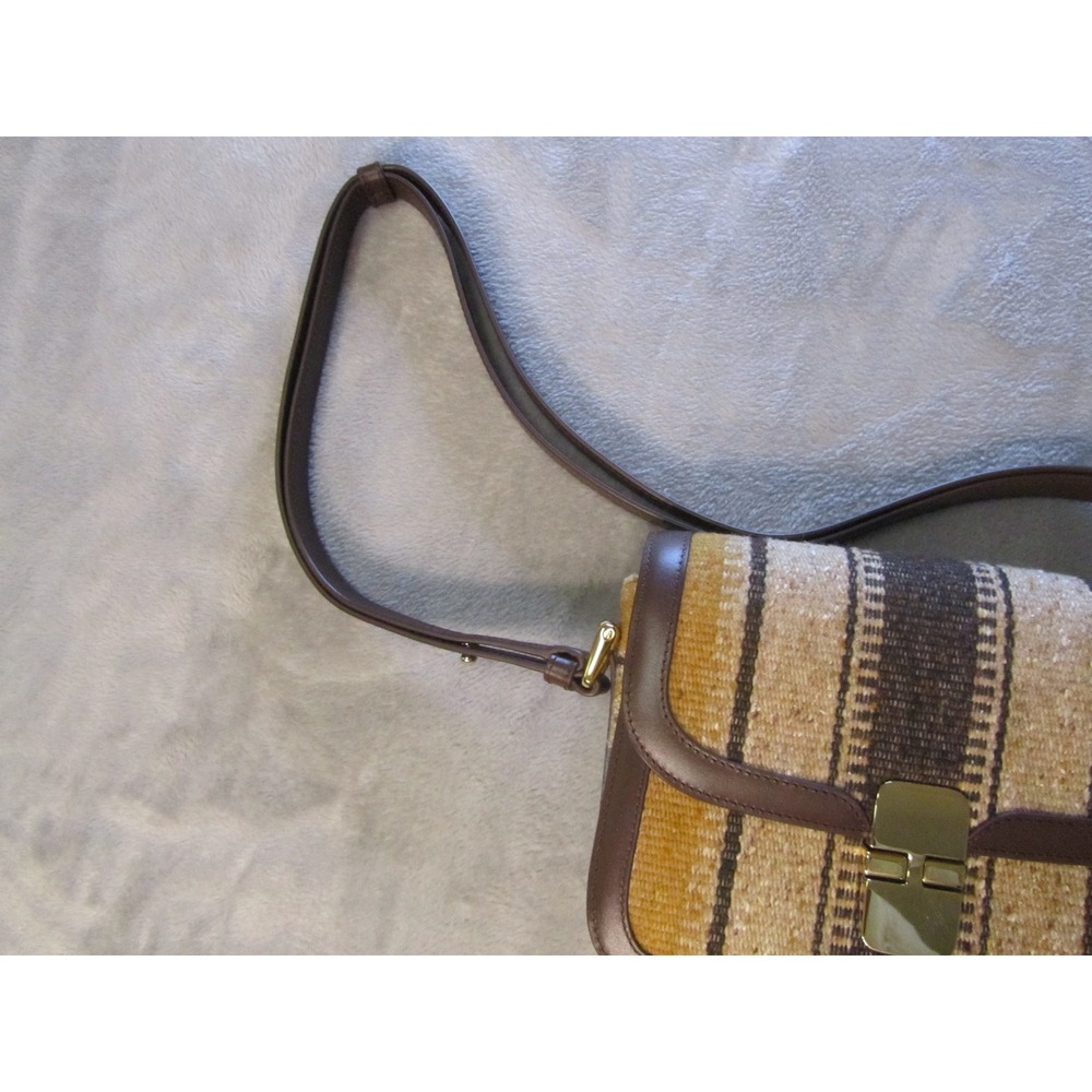A.P.C. Grace Small Striped Woven Leather Shoulder Bag Brown Ochre Gold Hardware - Picture 8 of 9